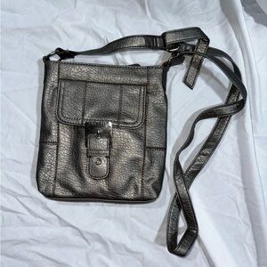Nine West Metallic Grey Leather Crossbody Bag